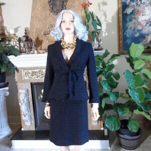 Moschino ChicandChic Black Tweed Skirt Suit w/ Front Tie Detail Size US 8